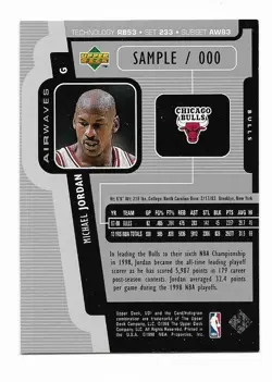 1998 Upper Deck UD3 Michael Jordan Sample /000 Promo Card - Image 2