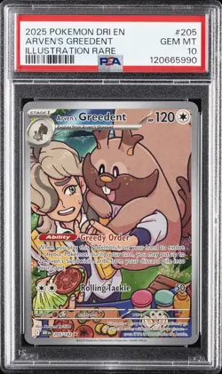 2025 POKEMON DRI EN-DESTINED RIVALS ILLUSTRATION RARE ARVEN'S GREEDENT PSA 10 - Image 1