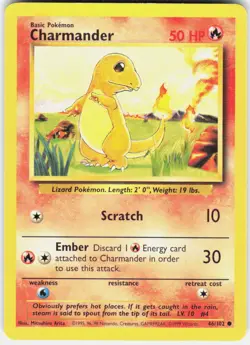 Charmander 46/102 Common Base Set Unlimited Pokemon NM/M - Image 1