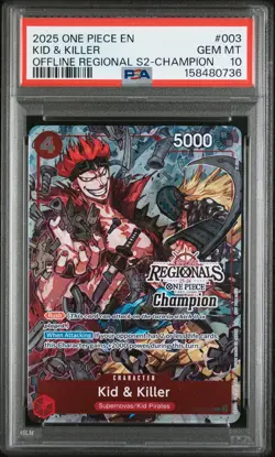 2025 ONE PIECE OFFLINE REGIONALS PACK 2025 SEASON 2 CHAMPION KID & KILLER PSA 10 - Image 1
