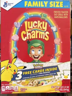 Lucky Charms Box 3 Pokemon 25th Anniversary Pokemon cards Foil Pikachu Checklist - Image 1