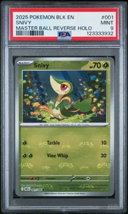 2025 POKEMON BLK EN-BLACK BOLT MASTER BALL REVERSE HOLO #001 SNIVY PSA 9 - Image 1