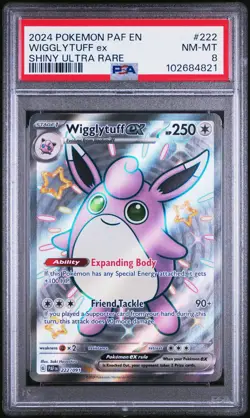 2024 POKEMON PAF EN-PALDEAN FATES SHINY ULTRA RARE #222 WIGGLYTUFF EX PSA 8 - Image 1