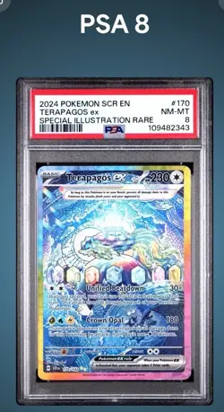 The Pokemon Company 2024 Stellar Crown Terapagos ex 170/142 SIR Holo PSA 8 EN - Image 1
