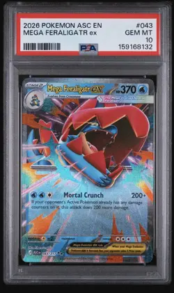 PSA 10 GEM/MINT MEGA FERALIGATR EX 043/217 ASCENDED HEROES - Image 1