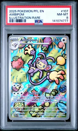 2025 POKEMON PFL EN-PHANTASMAL FLAMES ILLUSTRATION RARE #107 AMBIPOM PSA 8 - Image 1