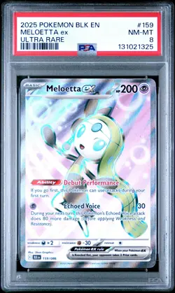 2025 POKEMON BLK EN-BLACK BOLT ULTRA RARE #159 MELOETTA EX PSA 8 - Image 1