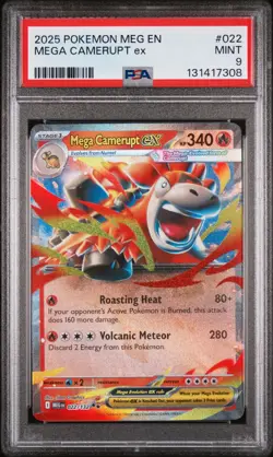 2025 POKEMON MEG EN-MEGA EVOLUTION #022 MEGA CAMERUPT EX PSA 9 - Image 1