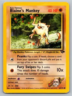 Blaine's Mankey 63/132 Common Gym Challenge Pokemon Heavily Played (DMG) - Image 1