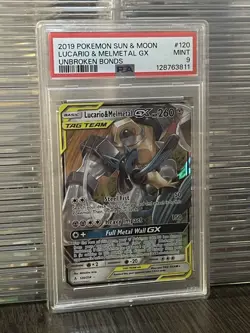 PSA 9 Lucario & Melmetal GX 120/214 Unbroken Bonds Tag Team Pokemon Card - Image 1