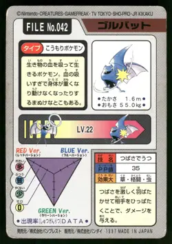 Golbat No. 042 Non Holo 1997 Bandai Carddass Series 3-4 Pokemon Japanese - Image 2