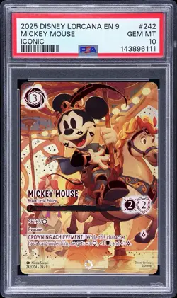 2025 DISNEY LORCANA 9 FABLED ICONIC #242/204 MICKEY MOUSE BRAVE L. PRINCE PSA 10 - Image 1