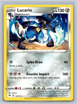Lucario 120/185 Rare Vivid Voltage Pokemon Card A016-023 Near Mint - Image 1