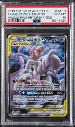 2019 POKEMON SM BLACK STAR PROMO #SM191 FULL ART/MEWTWO & MEW GX PSA 10 - Image 1