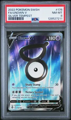 2022 POKEMON SWORD & SHIELD SILVER TEMPEST #176 FULL ART/UNOWN V PSA 8 - Image 1
