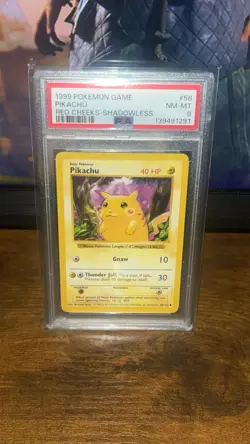 Pikachu Red Cheeks Shadowless Base Set 58/102 PSA 8 1999 Pokemon Game - Image 1