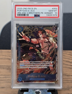 One Piece PSA 10 Portgas D. Ace OP07-053 3rd Anniversary Winner Holo Eng 2025 - Image 1