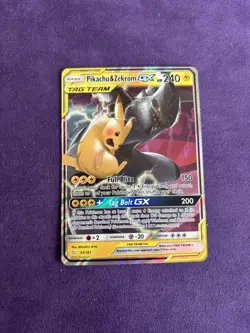 Pokemon Pikachu & Zekrom GX TCG Sun & Moon Holo Ultra Rare Card 33/181 - Image 1