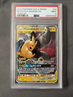 Pokemon TCG Sm: Team Up Pikachu Zekrom GX Ultra Rare Holo Card 33/181 PSA 9 - Image 1