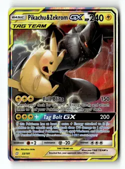 Pokemon Card Pikachu & Zekrom GX Holo LP SM - Team Up 33/181 - Image 1