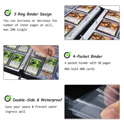 Card Binder with Sleeves, 4 Pockets Up to 400 Cards Binder Compatible with TC... - Image 5