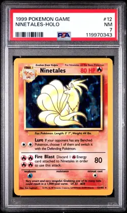 1999 POKEMON BASE SET UNLIMITED #12 NINETALES-HOLO PSA 7 - Image 1