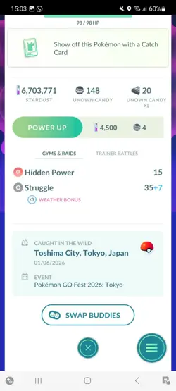 Pokemon Go Shiny Unown F - Image 2