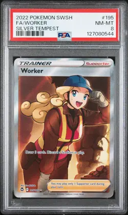 2022 POKEMON SWORD & SHIELD SILVER TEMPEST #195 FULL ART/WORKER PSA 8 - Image 1