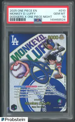 2025 One Piece Monkey D Luffy EN Dodgers X One Piece Night PSA 10 GEM MINT - Image 1