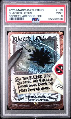 2025 MTG SECRET LAIR DROP MARVEL'S DEADPOOL-FOIL #0869 BLACKER LOTUS PSA 9 - Image 1