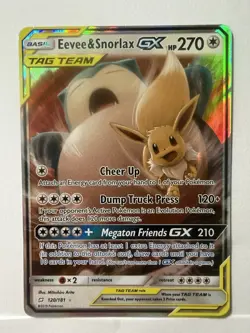 Eevee & Snorlax GX Pokemon Teamp Up Ultra Rare 120/181 NM - Image 1