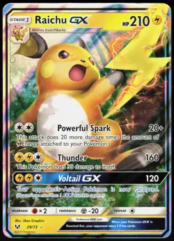 Raichu GX 29 Shining Legends Rare Pokemon Holo MP - Image 1