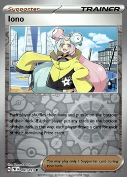 Iono 080/091 Uncommon Paldean Fates Pokemon Reverse Holo Near Mint - Image 1
