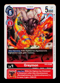 Greymon BT5-010 Red Digimon Card CCG Trading Card - Image 1