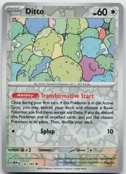 DITTO 132/165 RARE 151 POKEMON REVERSE HOLO NEAR MINT - Image 1