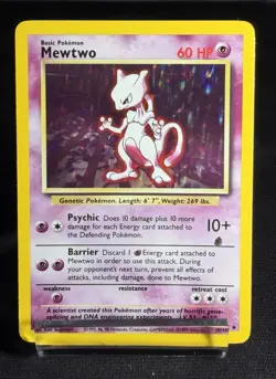 Pokemon TCG Base Set Mewtwo 10/102 60 HP Holo Rare Unlimited EN 1999 WOTC - Image 1