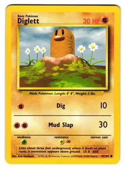 Diglett 47/102 Common Base Set Unlimited Pokemon Lightly Played - Image 1