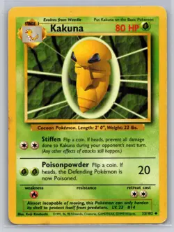 Kakuna 33/102 Uncommon Base Set Unlimited Pokemon Heavily Played - Image 1