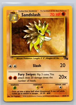 Sandslash 41/62 Uncommon Fossil Pokemon Unlimited Lightly Played - Image 1