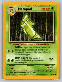Metapod 54/102 Common Base Set Unlimited Pokemon Lightly Played - Image 1