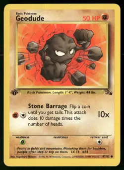 Geodude 47/62 Common Fossil Pokemon 1st Edition HP - Image 1
