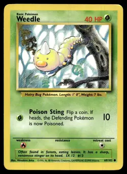 Weedle 69/102 Common Base Set Unlimited Pokemon Lightly Played - Image 1