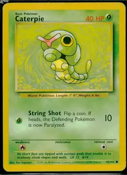 1999 Pokemon TCG Base Set Unlimited Caterpie MP - Image 1