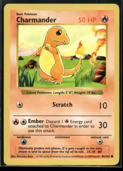 Charmander 46/102 Common Base Set Shadowless Pokemon Unlimited Moderately Played - Image 1