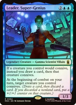 MTG Marvel Super Heroes MSH Leader, Super-Genius 0064 FOIL Rare - Image 1