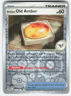 ANTIQUE OLD AMBER 154/165 COMMON 151 POKEMON REVERSE HOLO NM/M - Image 1