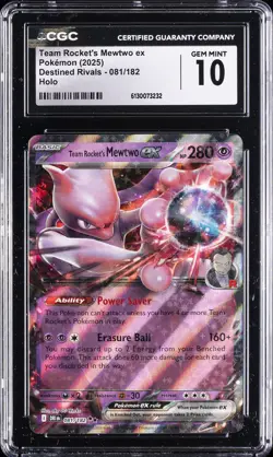 2025 POKEMON DESTINED RIVALS - HOLO TEAM ROCKET'S MEWTWO EX CGC 10 GEM MINT - Image 1