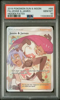 2019 POKEMON SUN & MOON HIDDEN FATES #68 FULL ART/JESSIE & JAMES PSA 10 - Image 1