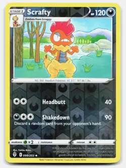 Scrafty 099/203 Uncommon Evolving Skies Pokemon Reverse Holo Near Mint - Image 1