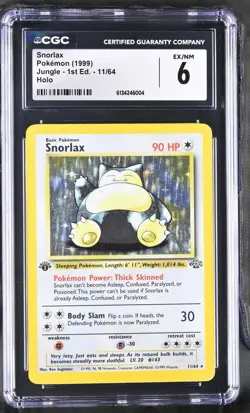 1999 Pokemon Jungle 1st Edition #11 Snorlax Holo CGC 6 EX-MT - Image 1